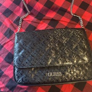 GUESS Embossed Black Shoulder Bag with Chain Strap